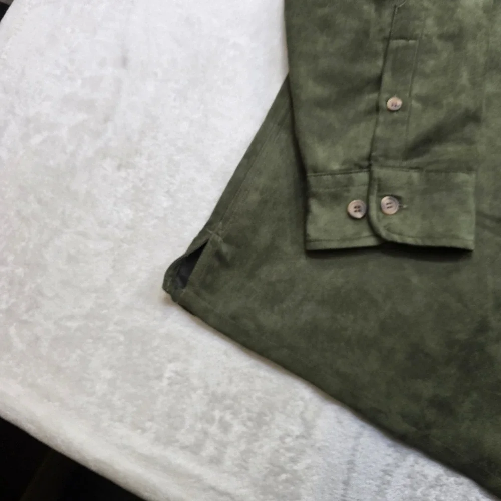 Banana Republic Faux Suede Shirt Men's 2XL Olive Green Long Sleeve‎ Relaxed Fit